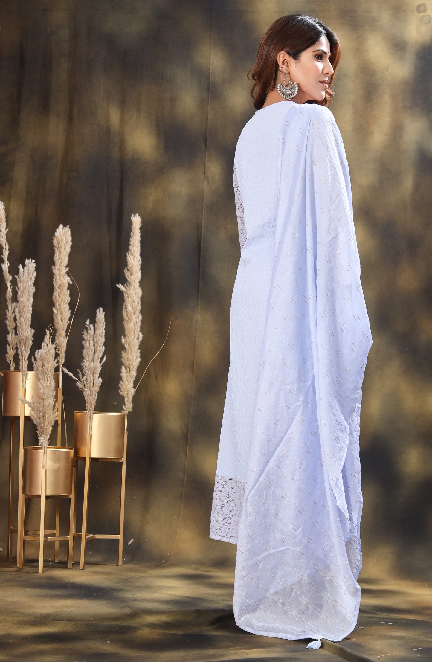 Floral Embroidered Thread Work Kurta with Trousers & Dupatta