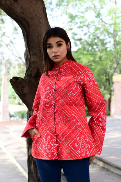 Bandej Prined Red Quilted Jacket