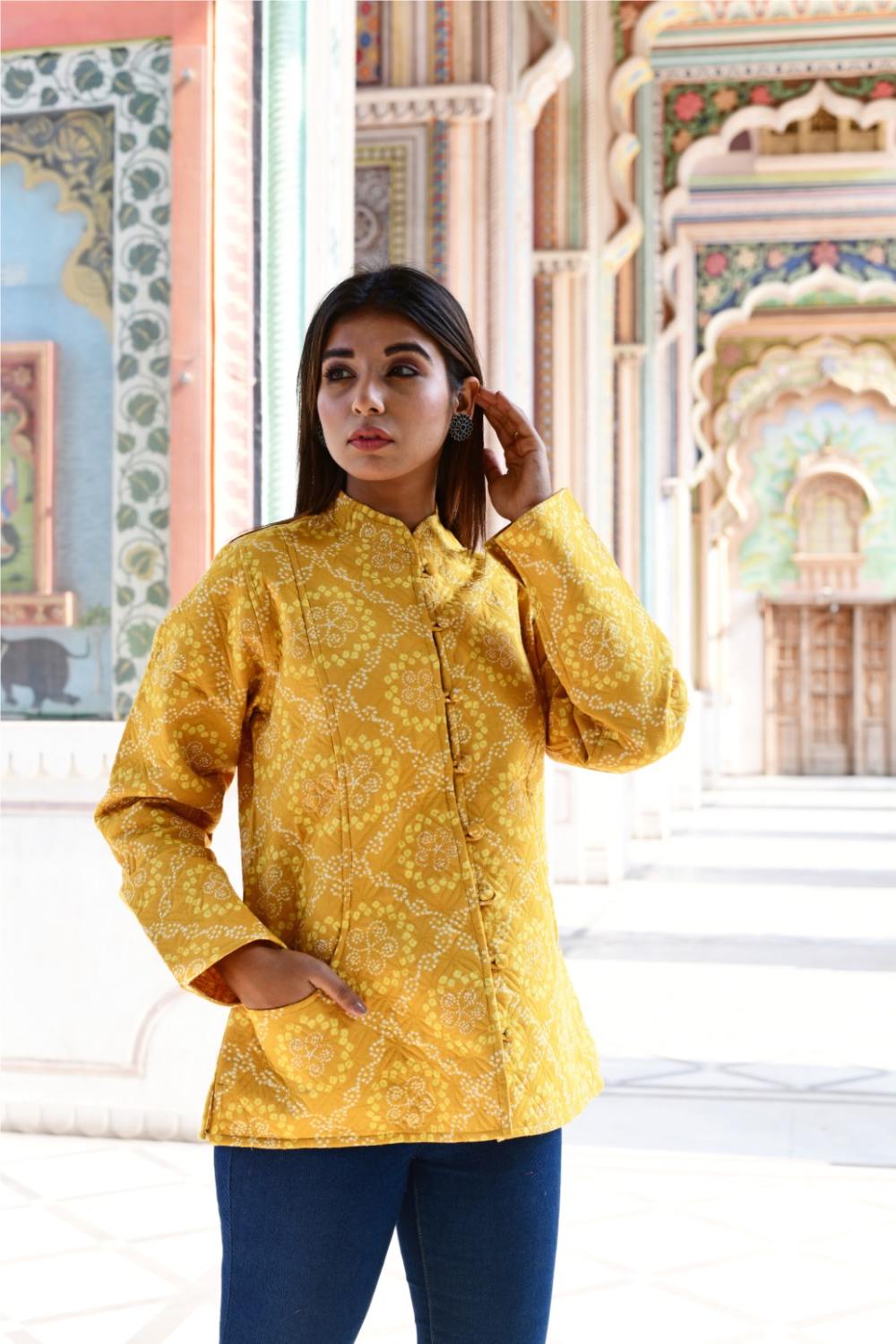 Bandej Printed Mustard Quilted Jacket