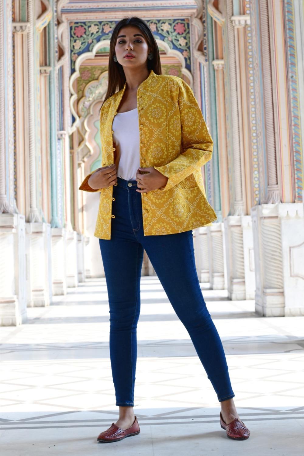 Bandej Printed Mustard Quilted Jacket