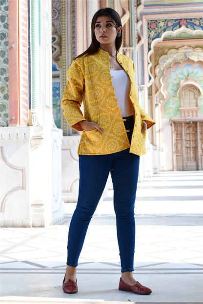 Bandej Printed Mustard Quilted Jacket