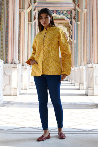 Bandej Printed Mustard Quilted Jacket