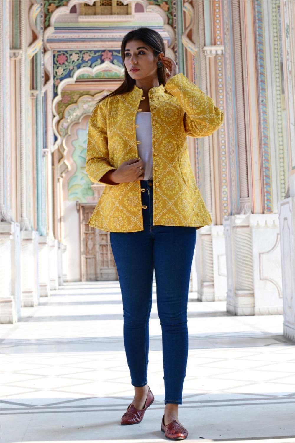 Bandej Printed Mustard Quilted Jacket