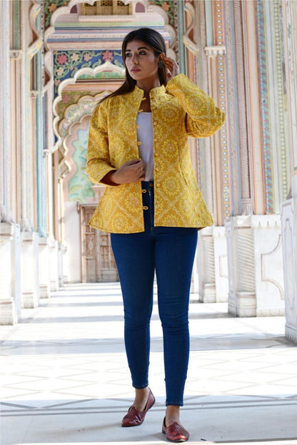 Bandej Printed Mustard Quilted Jacket