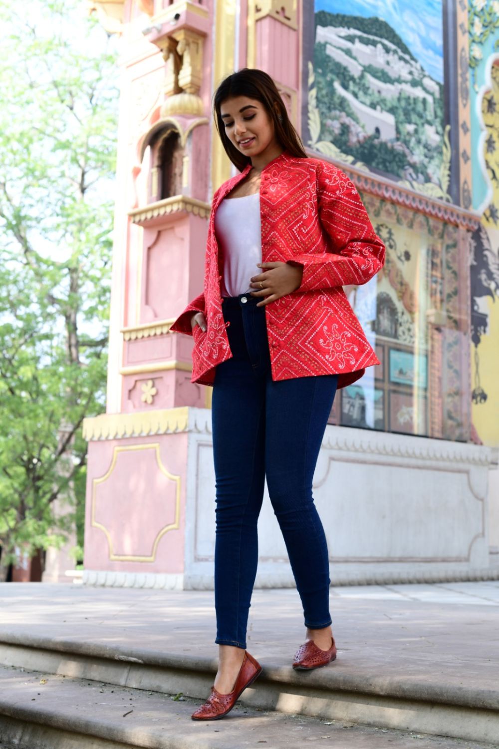 Bandej Prined Red Quilted Jacket