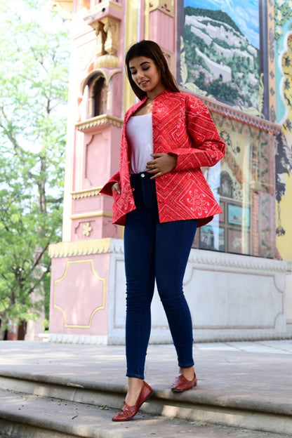 Bandej Prined Red Quilted Jacket