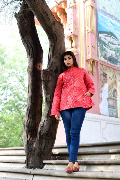 Bandej Prined Red Quilted Jacket