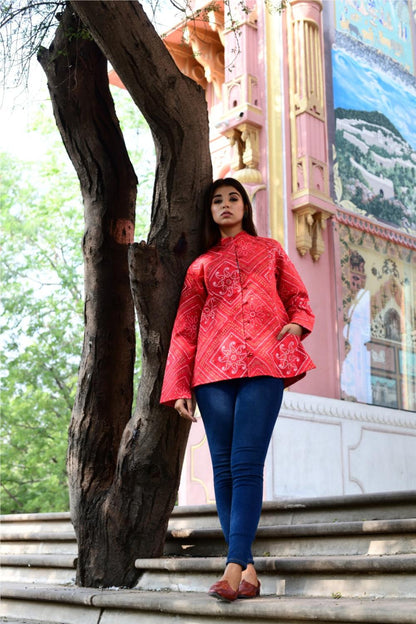 Bandej Prined Red Quilted Jacket