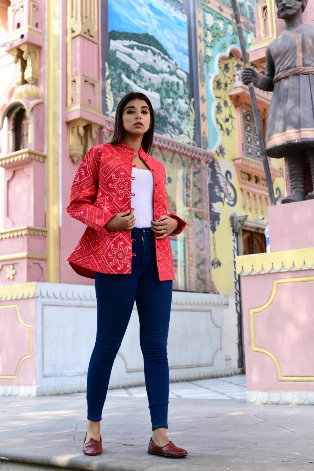 Bandej Prined Red Quilted Jacket