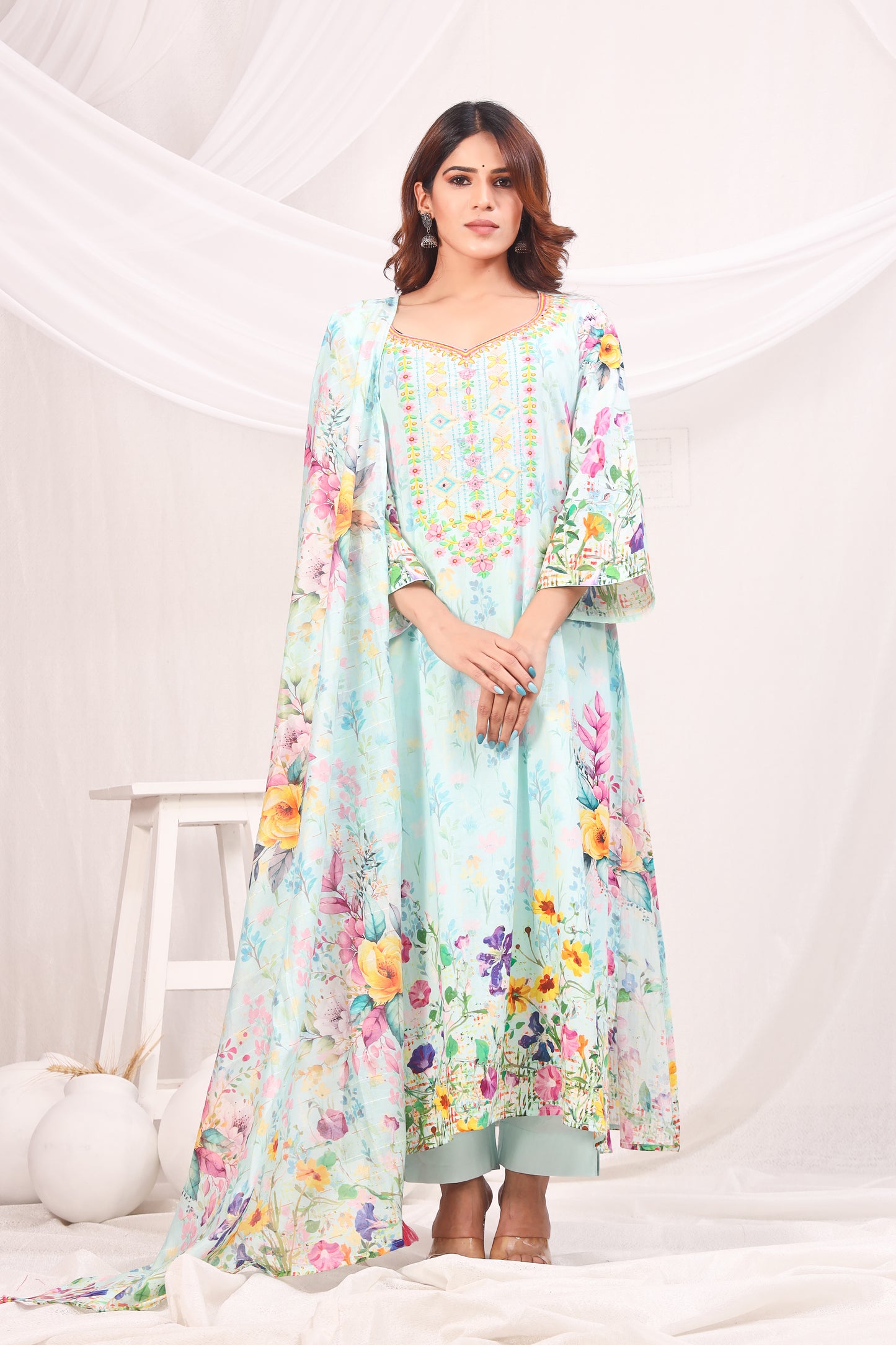 Multicolor Digital Printed Cotton Kurta Set