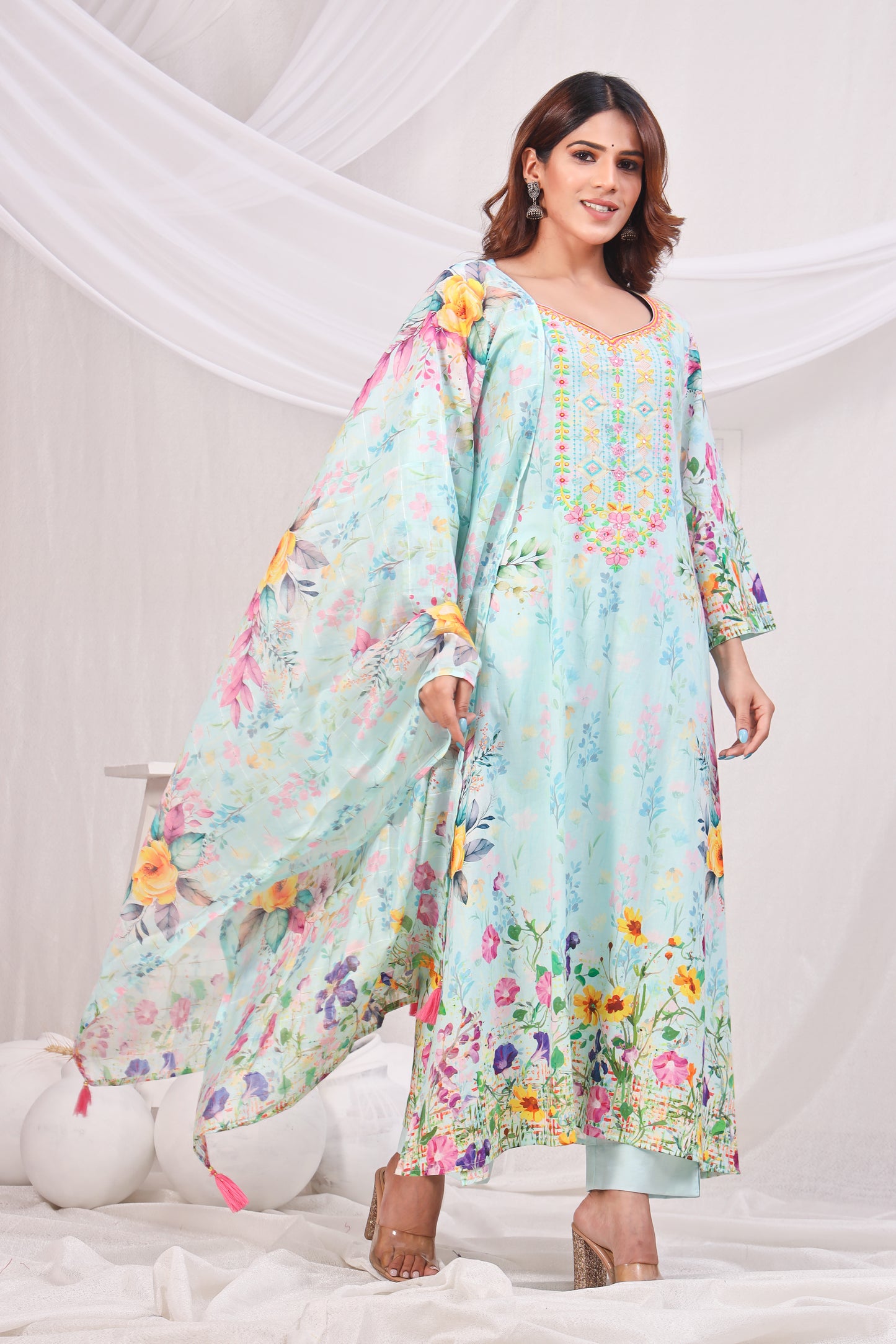 Multicolor Digital Printed Cotton Kurta Set