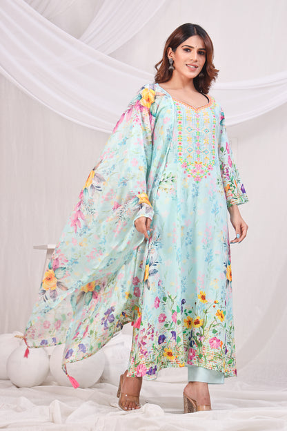 Multicolor Digital Printed Cotton Kurta Set