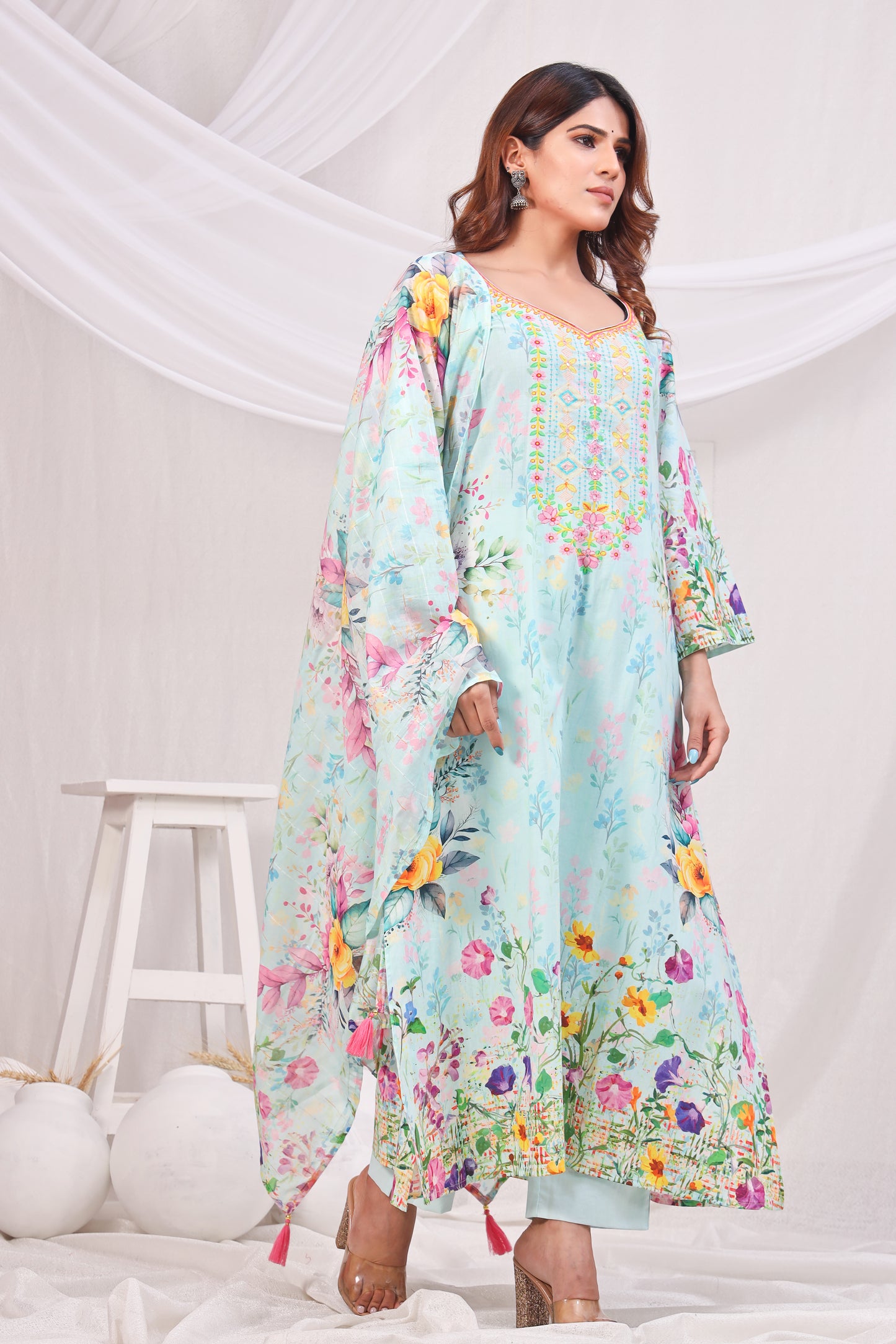 Multicolor Digital Printed Cotton Kurta Set