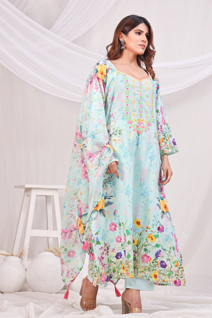 Multicolor Digital Printed Cotton Kurta Set