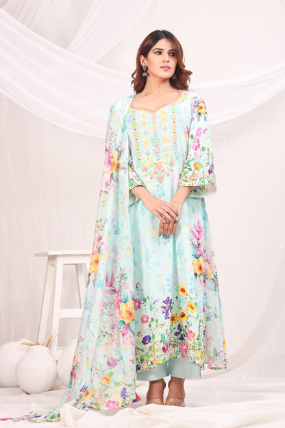 Multicolor Digital Printed Cotton Kurta Set