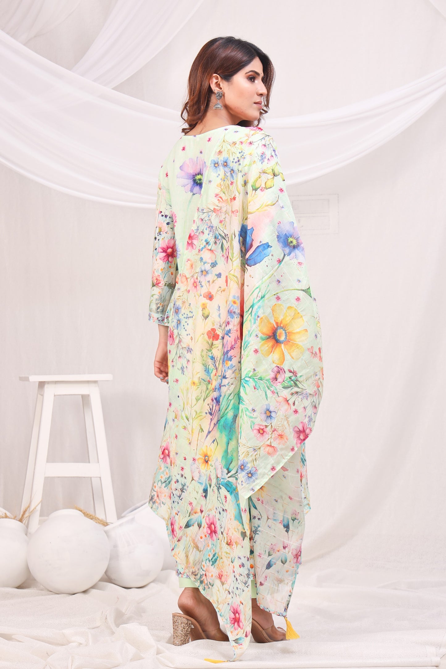 Multicolor Digital Printed Cotton Kurta Set - Sea Green