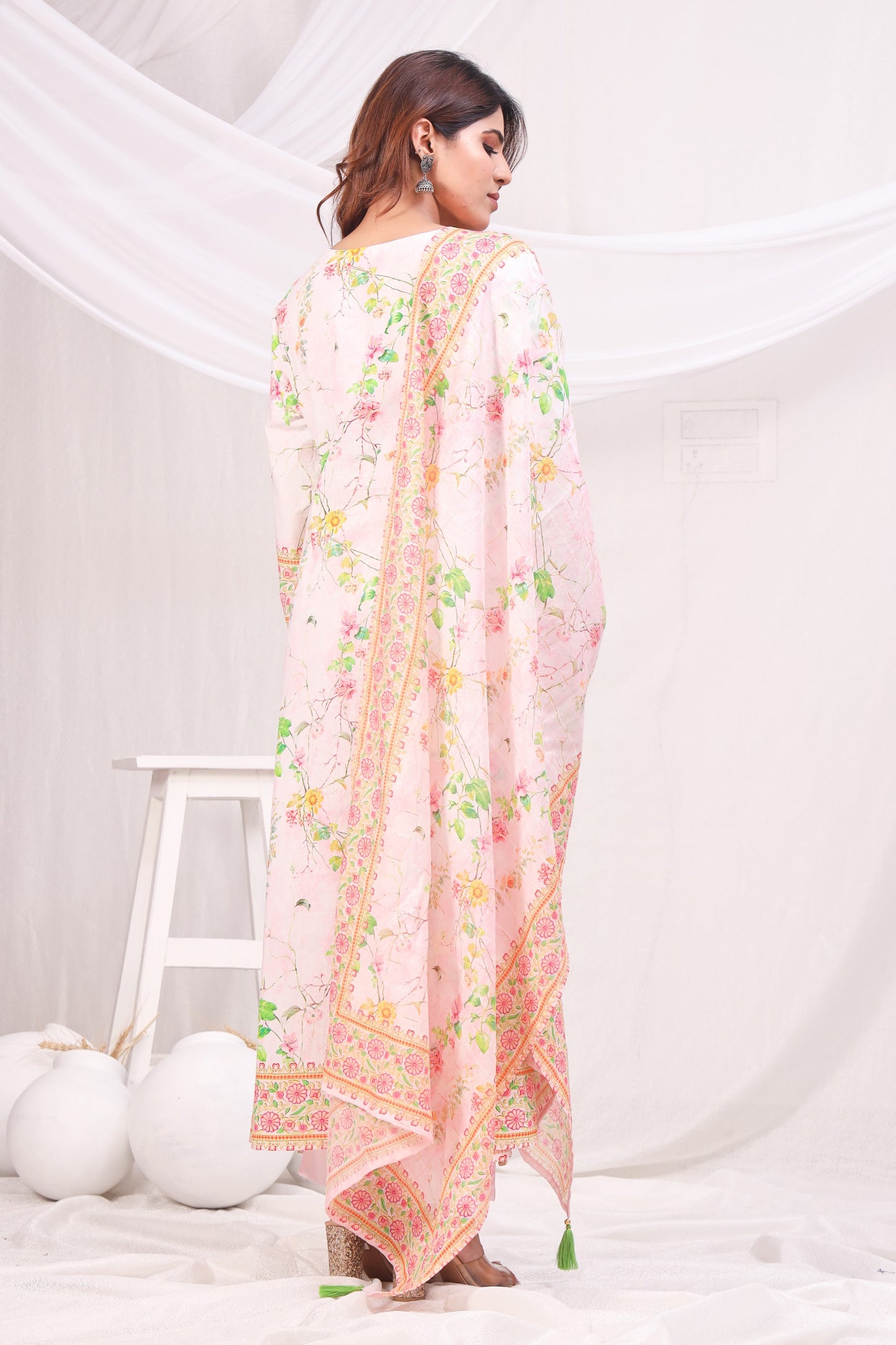 Multicolor Digital Printed Cotton Kurta Set - Peach