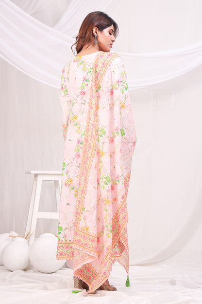 Multicolor Digital Printed Cotton Kurta Set - Peach