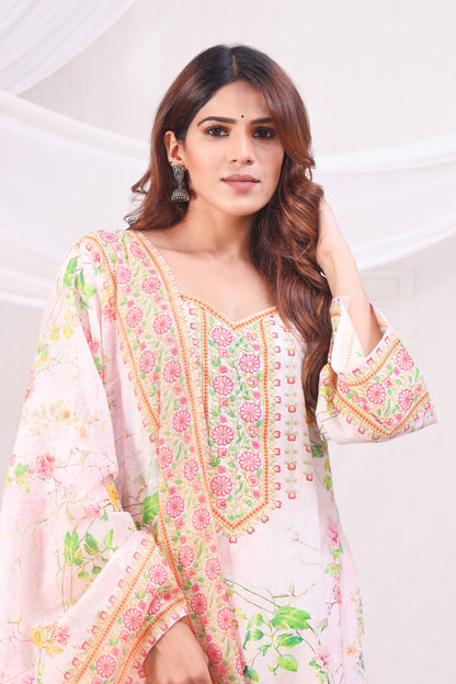 Multicolor Digital Printed Cotton Kurta Set - Peach