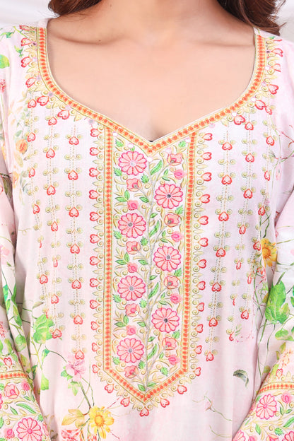 Multicolor Digital Printed Cotton Kurta Set - Peach