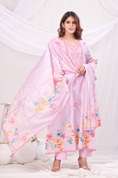 Multicolor Digital Printed Cotton Kurta Set - Pink