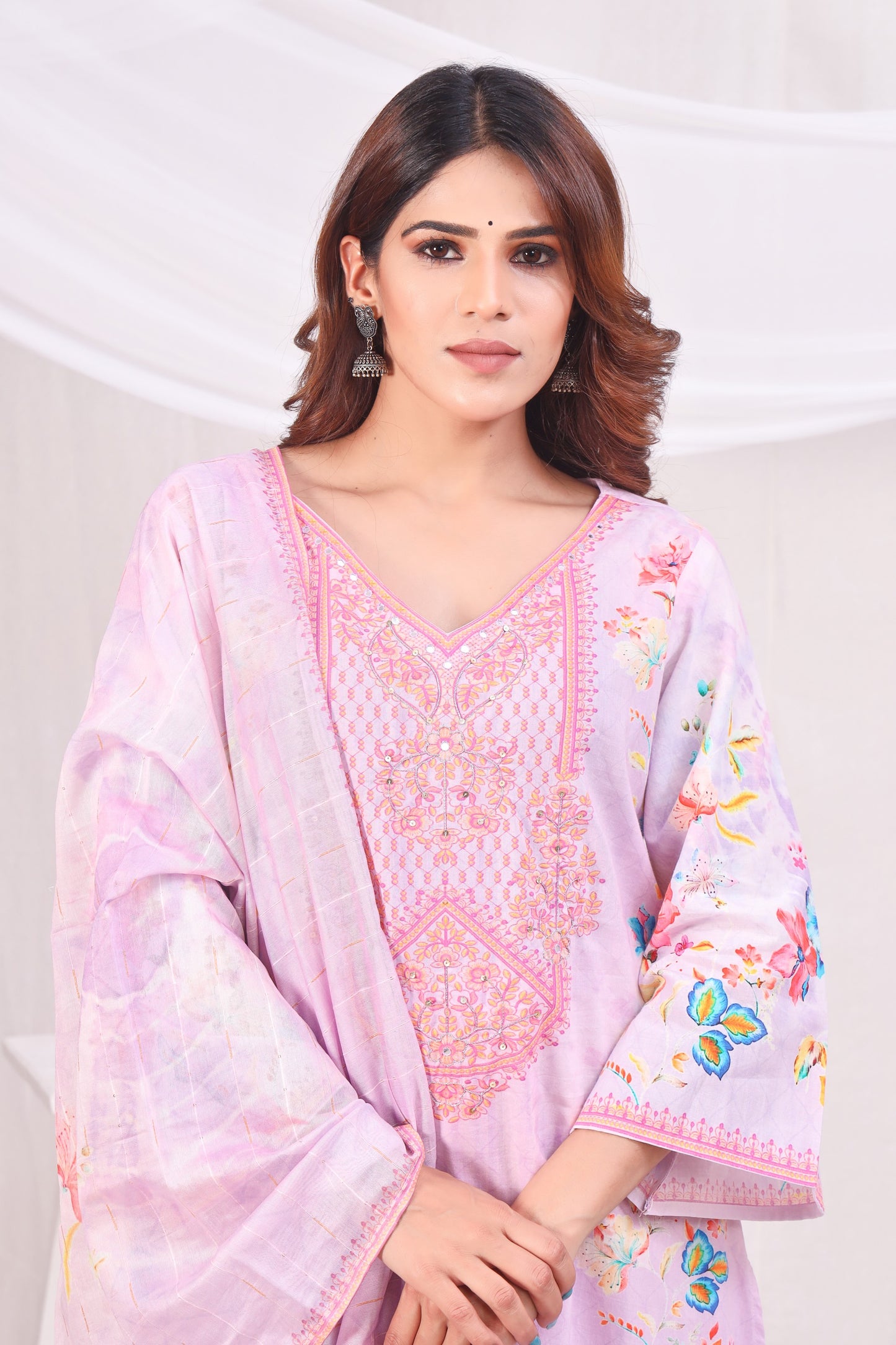 Multicolor Digital Printed Cotton Kurta Set - Pink