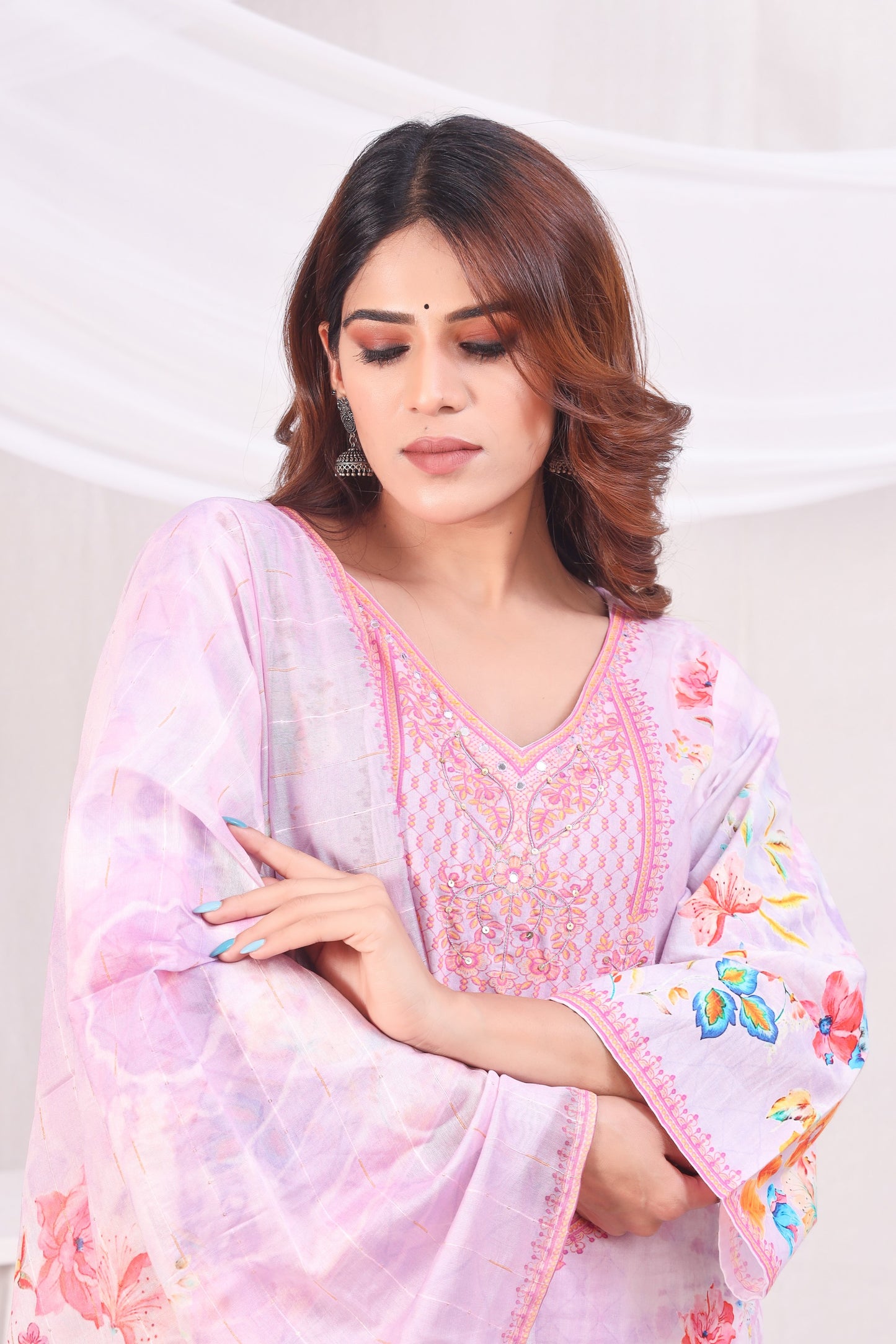 Multicolor Digital Printed Cotton Kurta Set - Pink