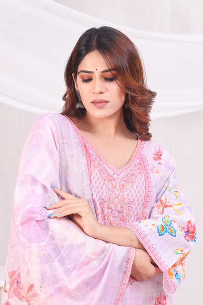 Multicolor Digital Printed Cotton Kurta Set - Pink