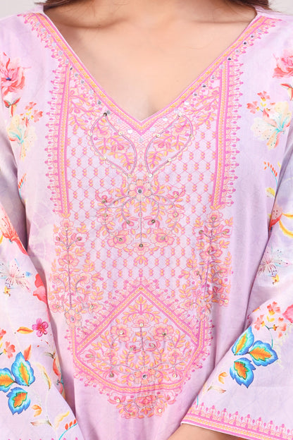 Multicolor Digital Printed Cotton Kurta Set - Pink
