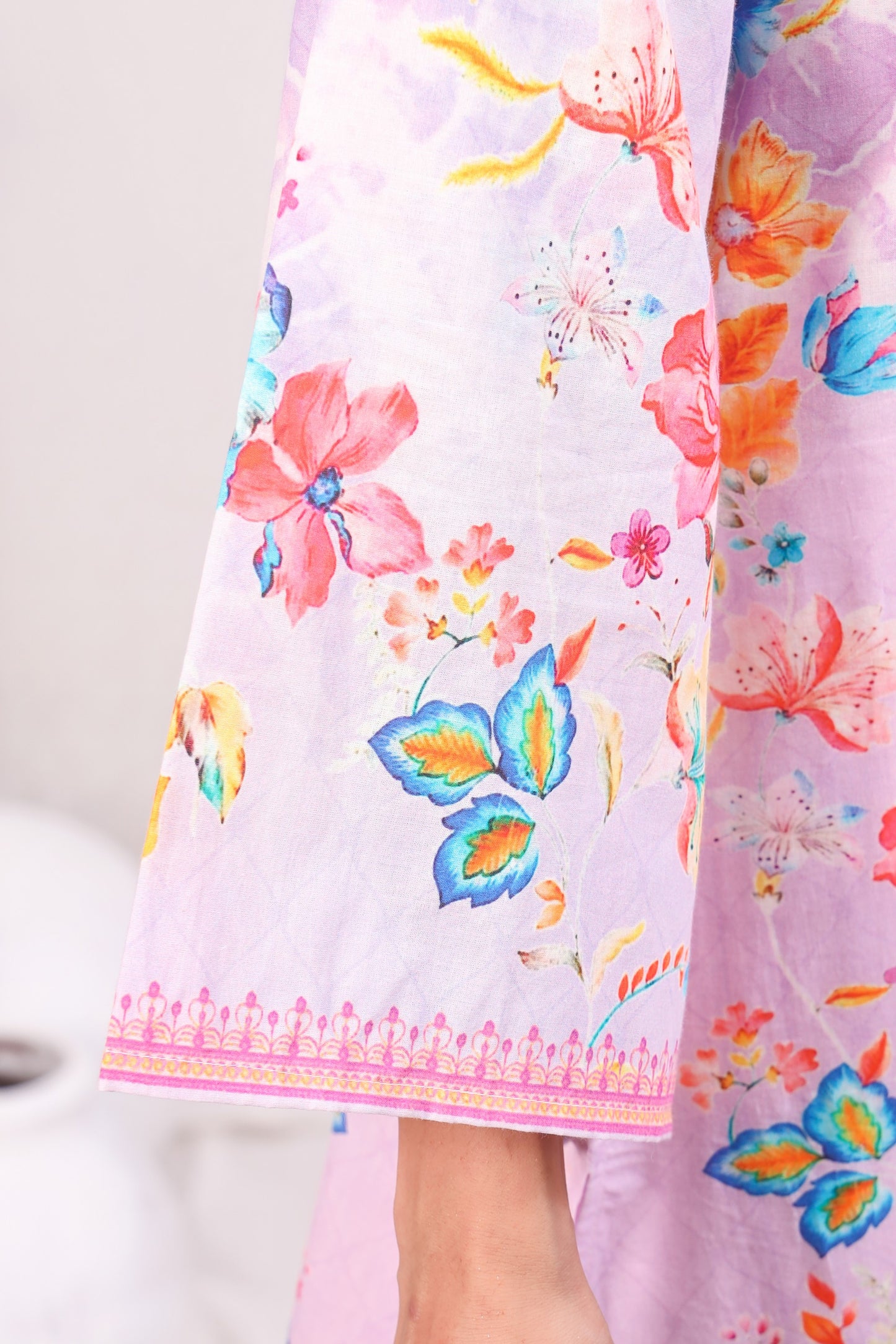 Multicolor Digital Printed Cotton Kurta Set - Pink