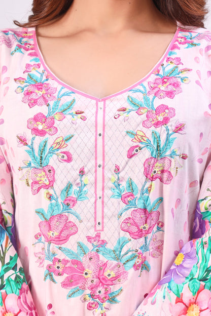 Multicolor Digital Printed Cotton Kurta Set - Pink