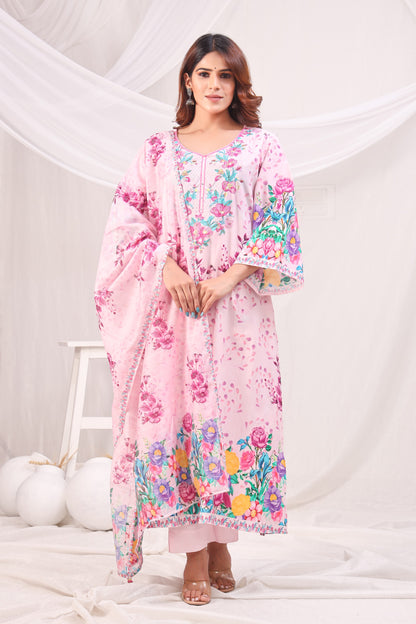 Multicolor Digital Printed Cotton Kurta Set - Pink