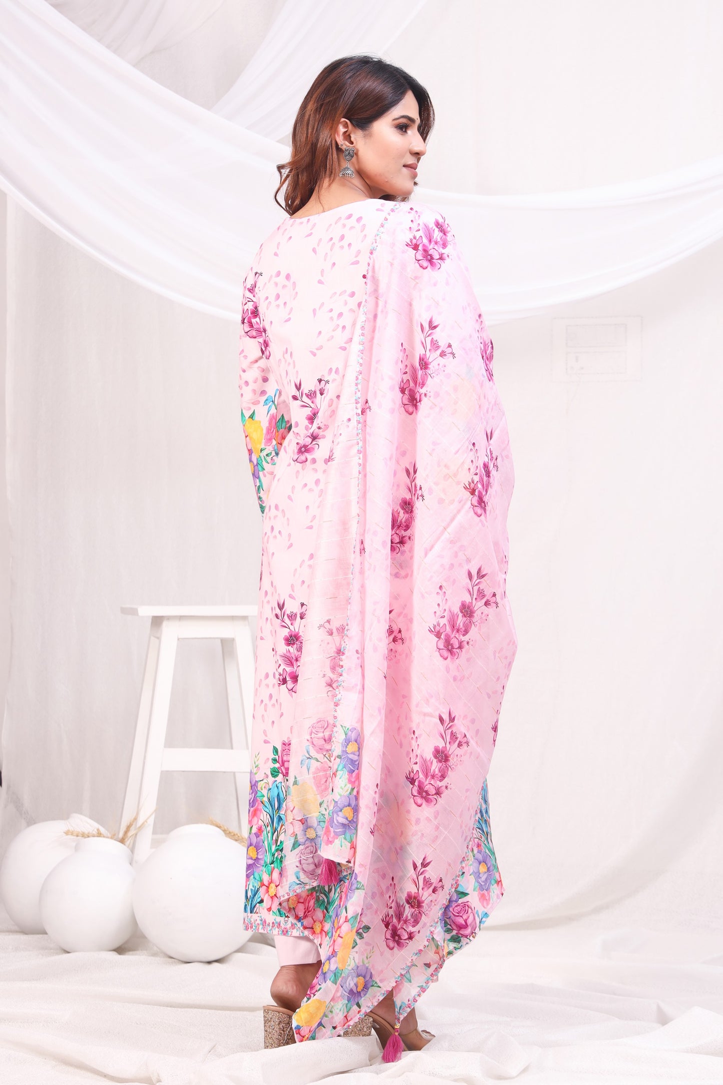 Multicolor Digital Printed Cotton Kurta Set - Pink