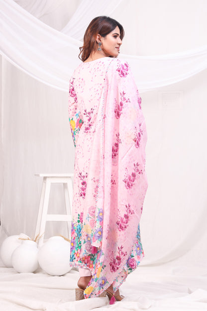 Multicolor Digital Printed Cotton Kurta Set - Pink