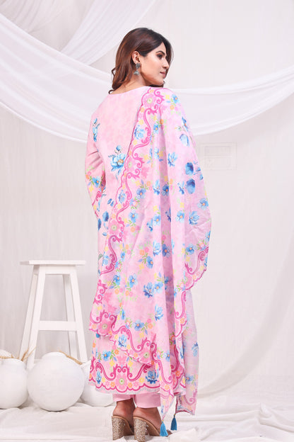 Multicolor Digital Printed Cotton Kurta Set - Pink