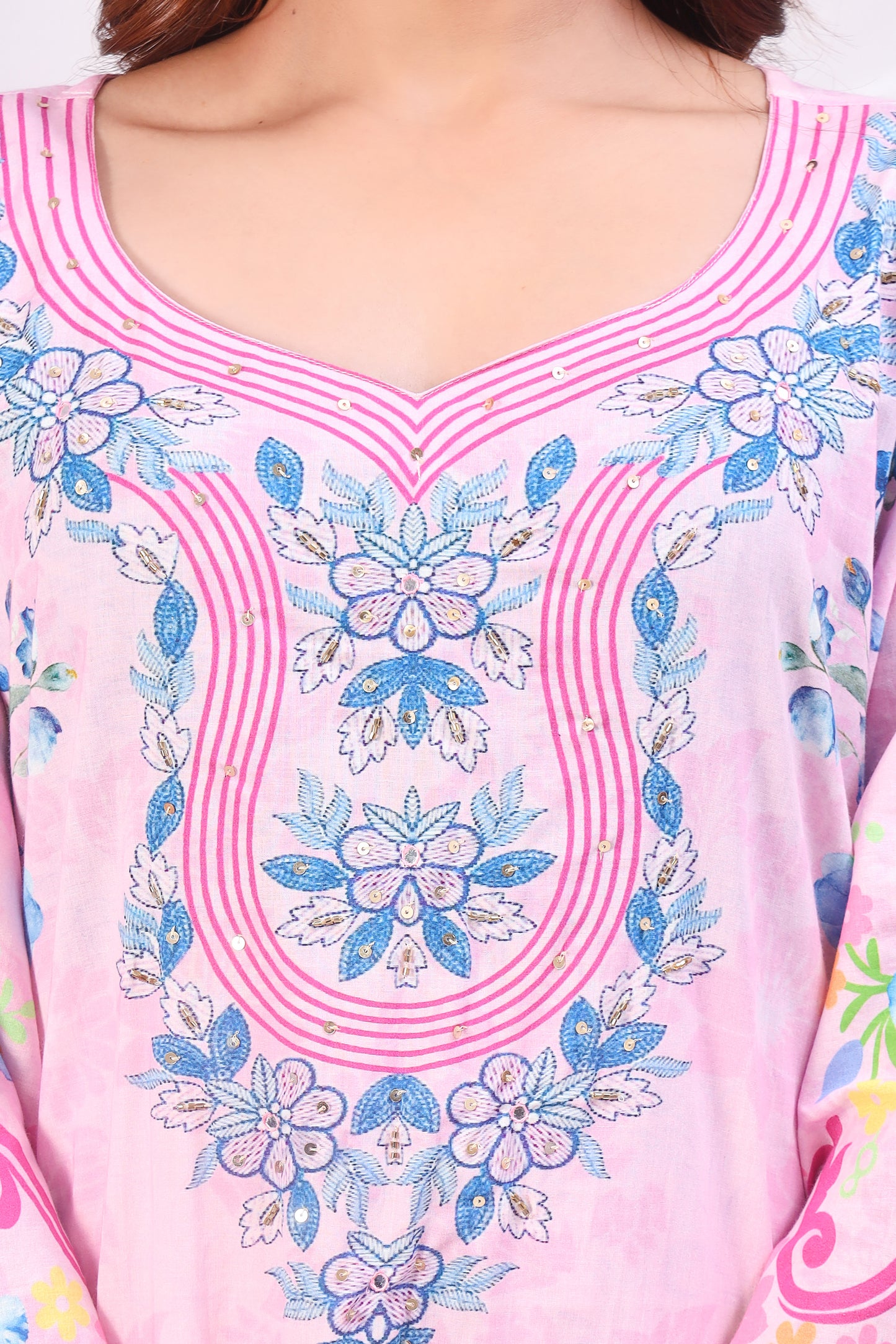 Multicolor Digital Printed Cotton Kurta Set - Pink