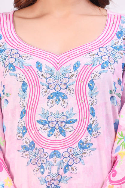 Multicolor Digital Printed Cotton Kurta Set - Pink