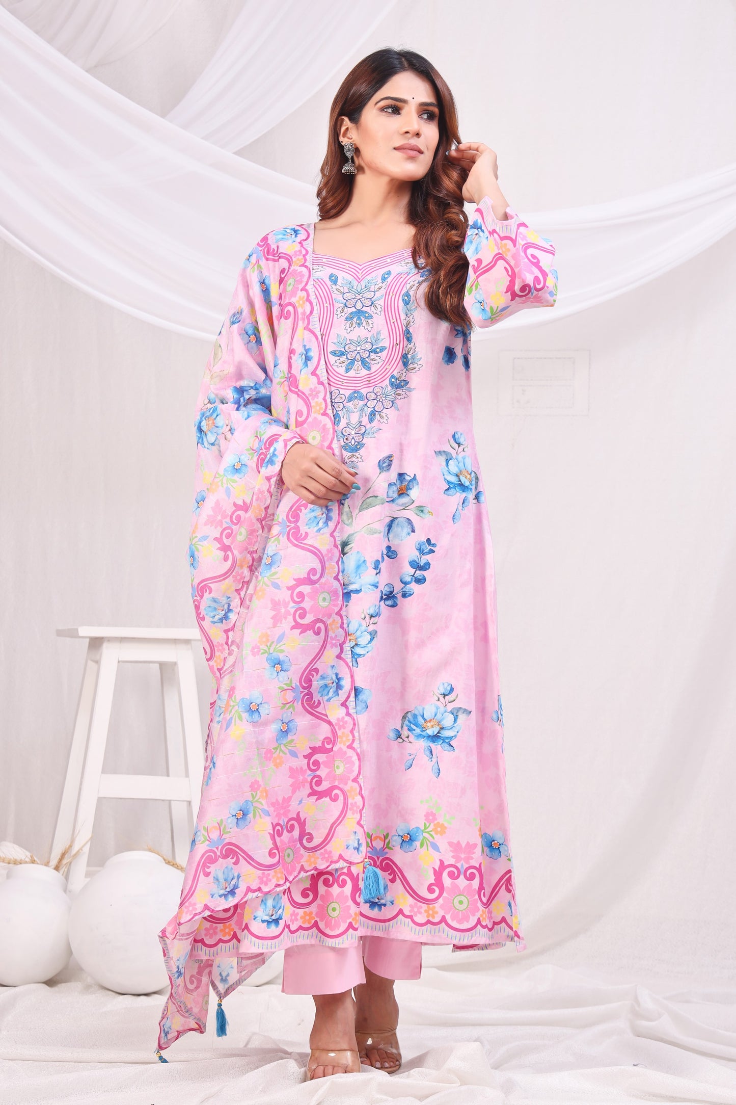 Multicolor Digital Printed Cotton Kurta Set - Pink