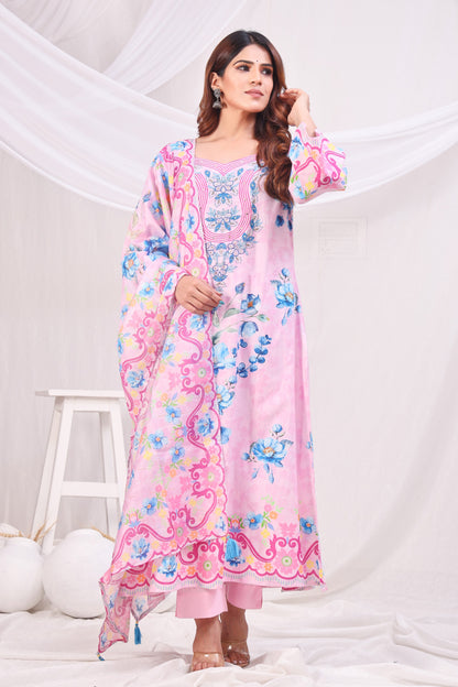 Multicolor Digital Printed Cotton Kurta Set - Pink