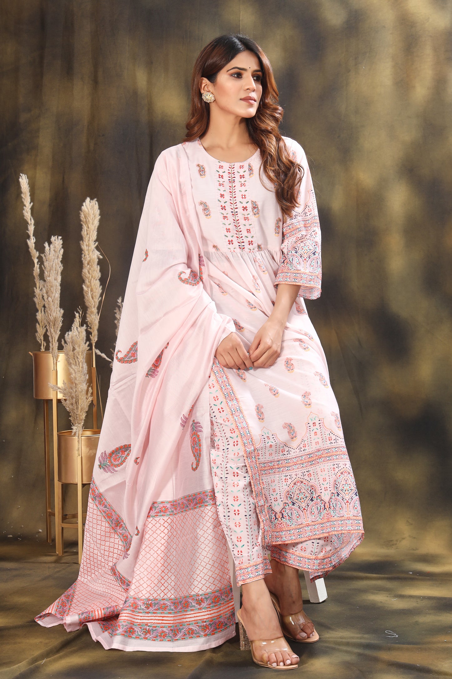 Floral Printed High Slit Pure Cotton Kurta With Palazzos