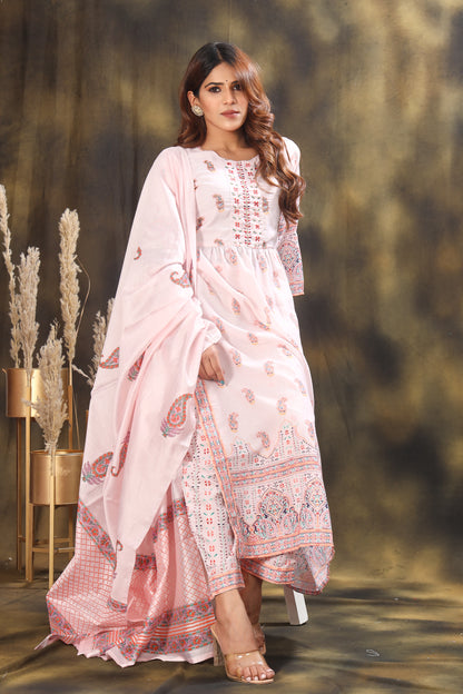 Floral Printed High Slit Pure Cotton Kurta With Palazzos