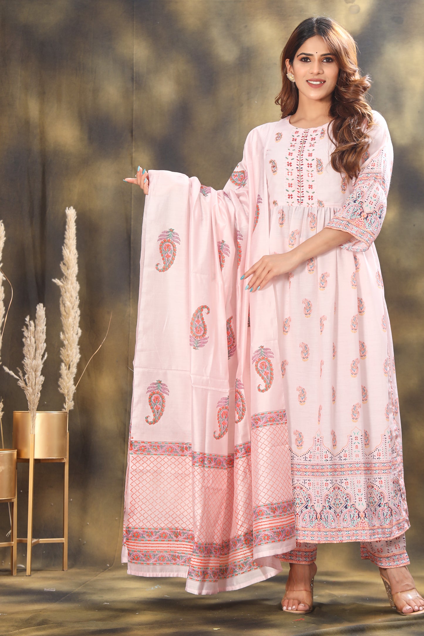 Floral Printed High Slit Pure Cotton Kurta With Palazzos