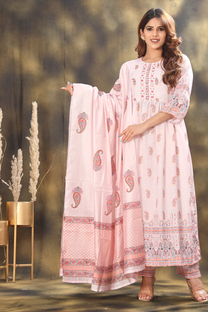Floral Printed High Slit Pure Cotton Kurta With Palazzos