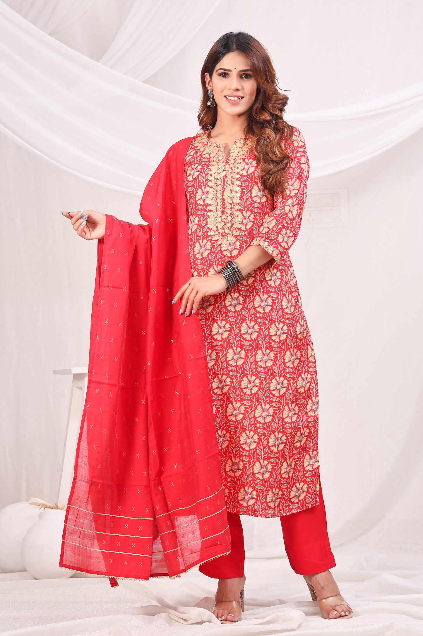 Women Gotta Patti Uppada Silk Kurta with Trousers & With Dupatta