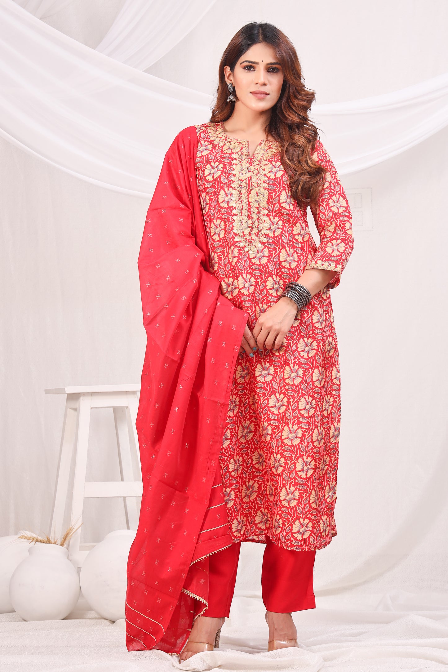 Women Gotta Patti Uppada Silk Kurta with Trousers & With Dupatta