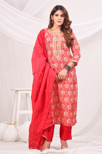 Women Gotta Patti Uppada Silk Kurta with Trousers & With Dupatta