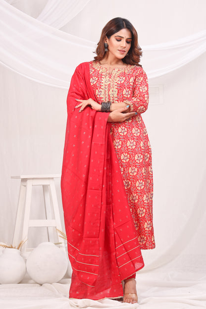 Women Gotta Patti Uppada Silk Kurta with Trousers & With Dupatta