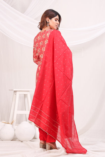 Women Gotta Patti Uppada Silk Kurta with Trousers & With Dupatta