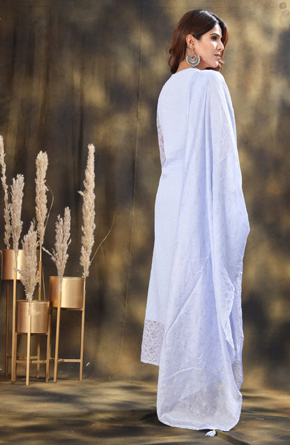 Floral Embroidered Thread Work Kurta with Trousers & Dupatta