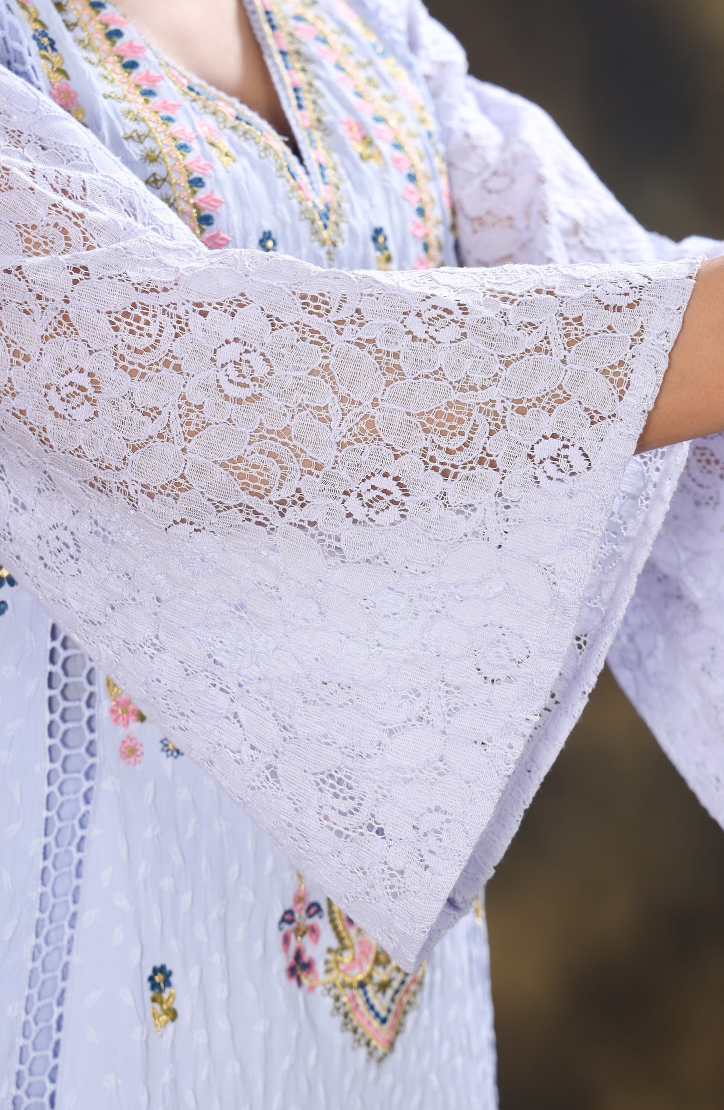 Floral Embroidered Thread Work Kurta with Trousers & Dupatta